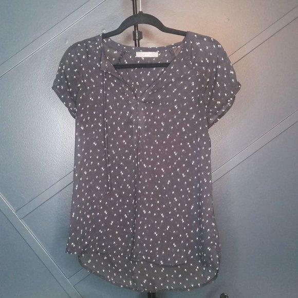 Denver Hayes Blue shear blouse w/ white pattern - Picture 1 of 1